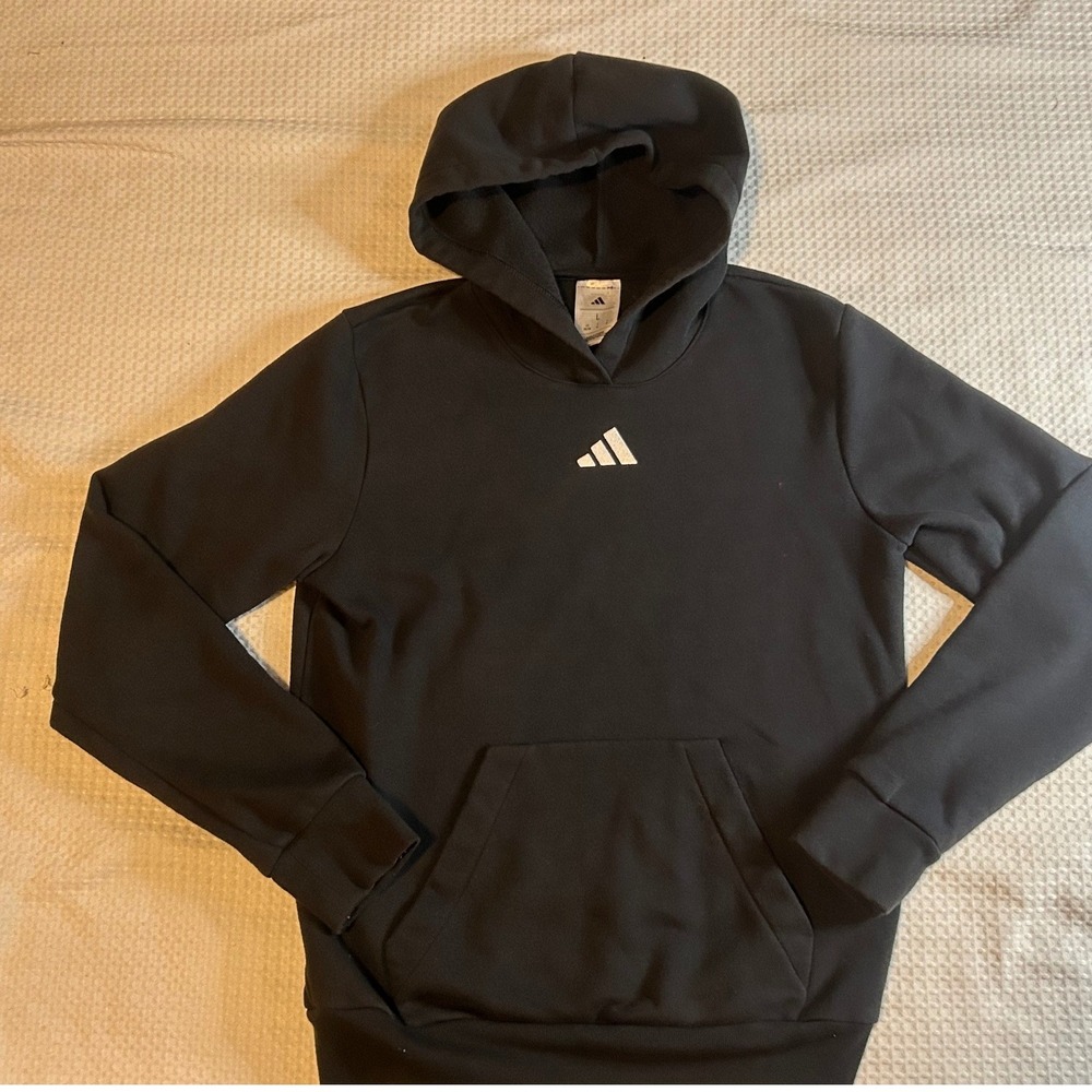 Adidas Boys Large (14/16) Black Pullover Hoodie Embroidered Logo Sweatshirt